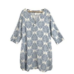 Joie Dress Linen Blend Blue White Print Shift Dress 3/4 Sleeve Women's 1X